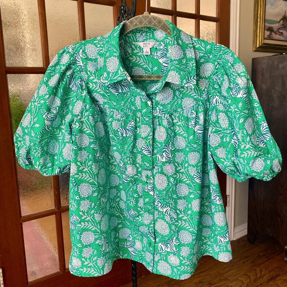 PUFF SLEEVE BUTTON DOWN SHIRT